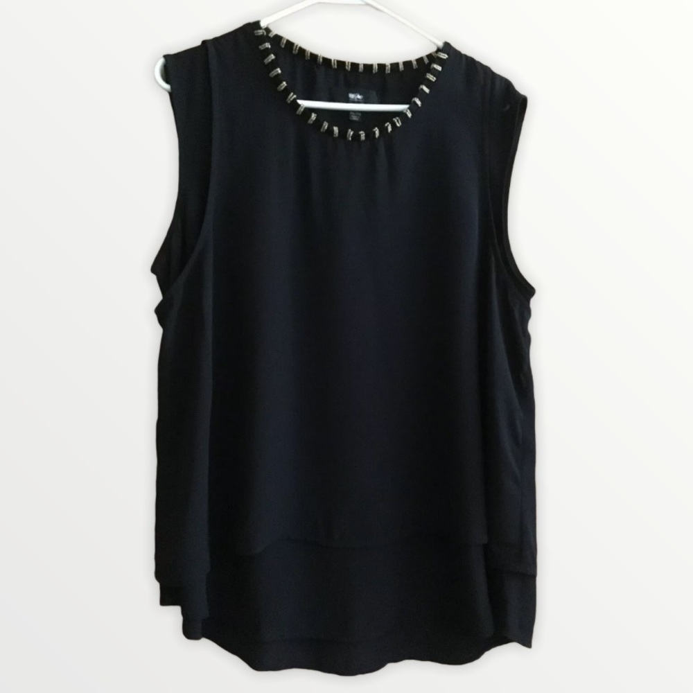 Mossimo‎ Sleeveless Tiered Blouse Black Gold Beaded